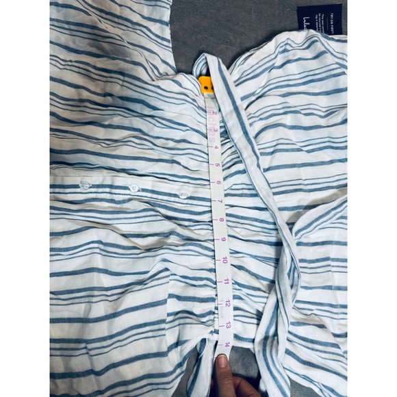NWT Lulus Medium Sun-Drenched Sweetie White and Blue Striped Button-Up Romper - Picture 7 of 11